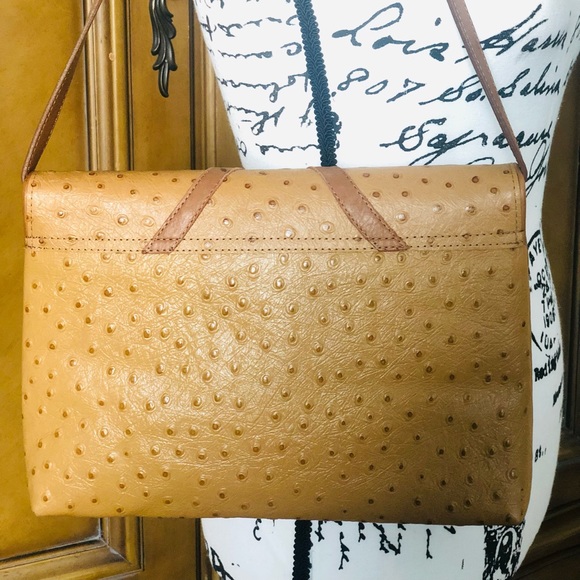 AL& C vintage authentic ostrich tan and brown leather shoulder bag - Picture 5 of 5